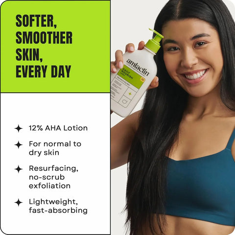 AmLactin Daily Nourish Therapeutic Body Lotion for Dry Skin - No-Scrub Exfoliator and Moisturizer 12% Lactic Acid Lotion, 14.1 oz (Packaging May Vary)